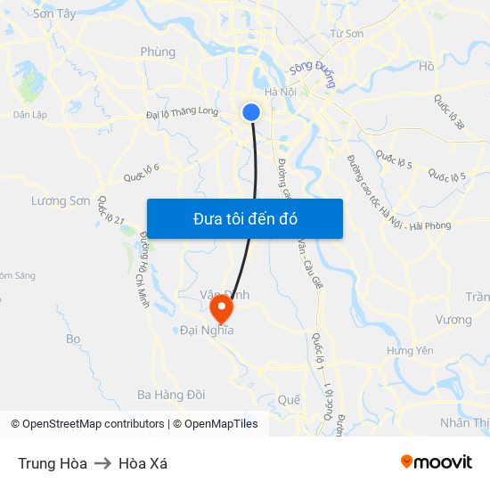 Trung Hòa to Hòa Xá map