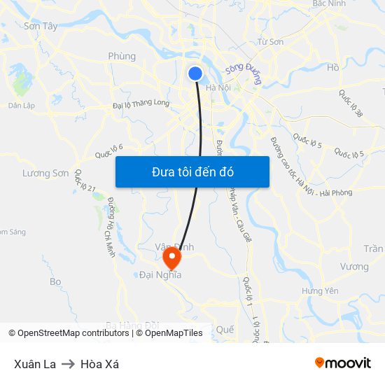 Xuân La to Hòa Xá map