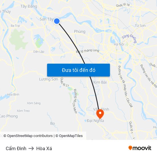 Cẩm Đình to Hòa Xá map