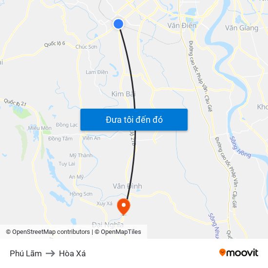 Phú Lãm to Hòa Xá map