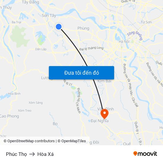 Phúc Thọ to Hòa Xá map