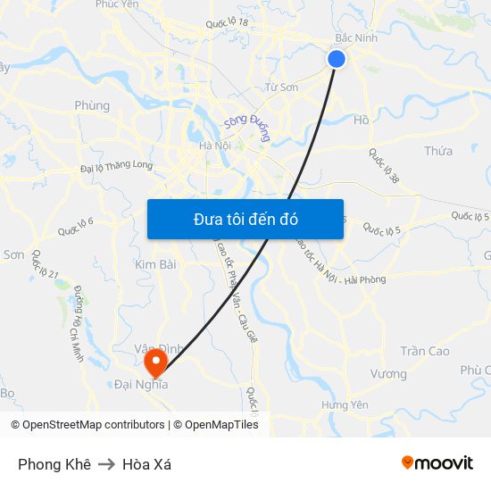 Phong Khê to Hòa Xá map