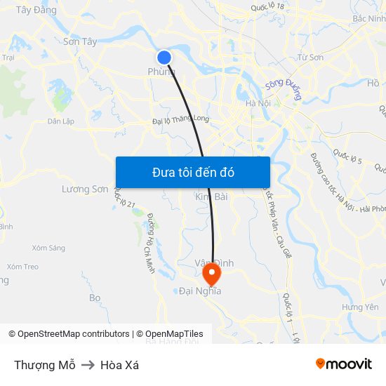 Thượng Mỗ to Hòa Xá map