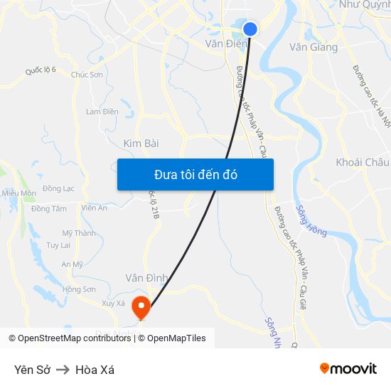 Yên Sở to Hòa Xá map