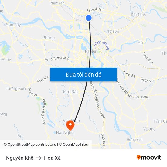 Nguyên Khê to Hòa Xá map