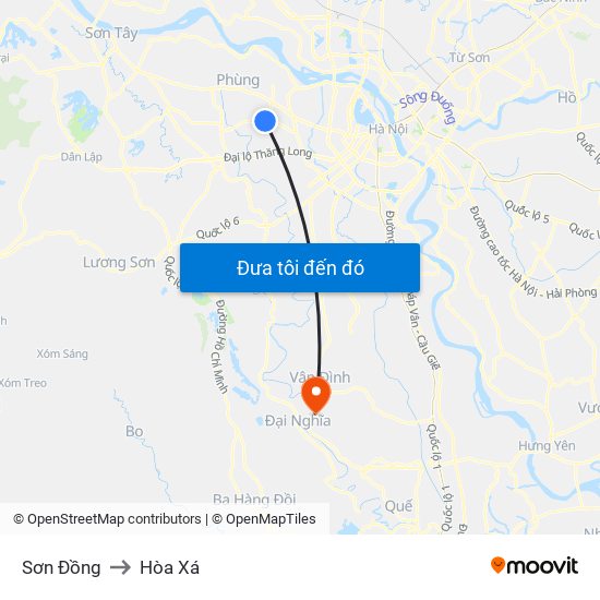Sơn Đồng to Hòa Xá map