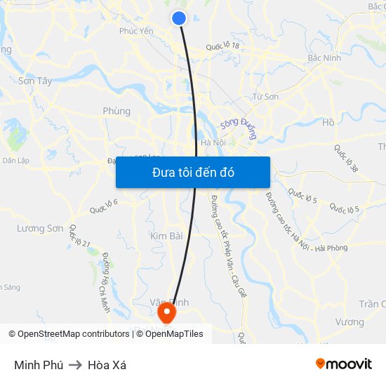 Minh Phú to Hòa Xá map