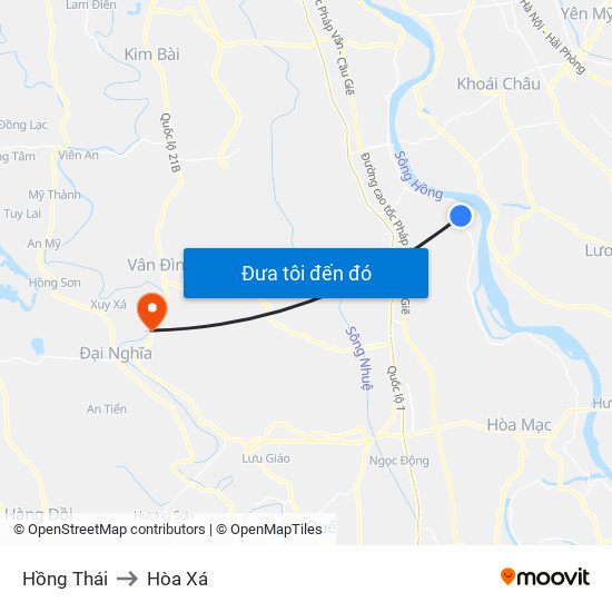 Hồng Thái to Hòa Xá map