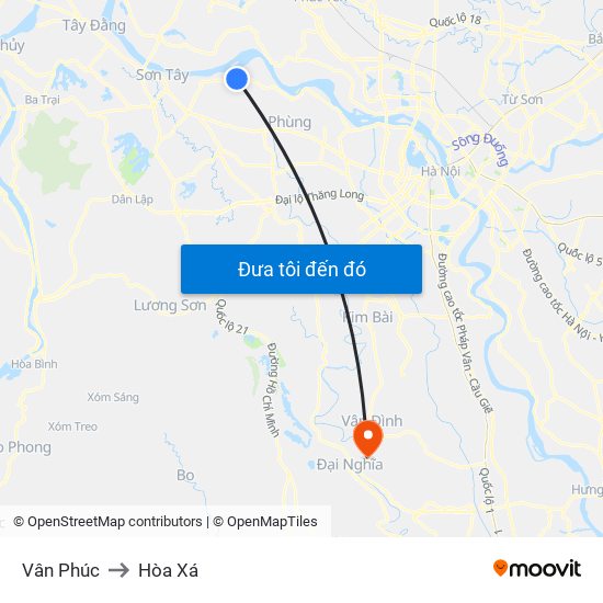 Vân Phúc to Hòa Xá map