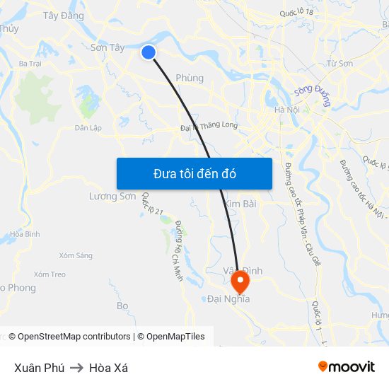 Xuân Phú to Hòa Xá map