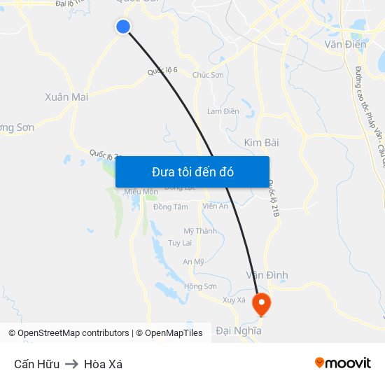 Cấn Hữu to Hòa Xá map