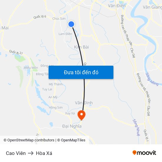 Cao Viên to Hòa Xá map