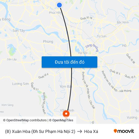 (B) Xuân Hòa (Đh Sư Phạm Hà Nội 2) to Hòa Xá map