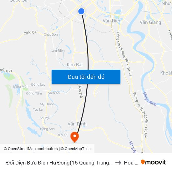 Đối Diện Bưu Điện Hà Đông(15 Quang Trung Hà Đông) to Hòa Xá map