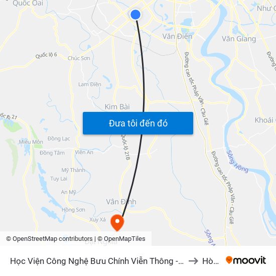 Học Viện Công Nghệ Bưu Chính Viễn Thông - Trần Phú (Hà Đông) to Hòa Xá map