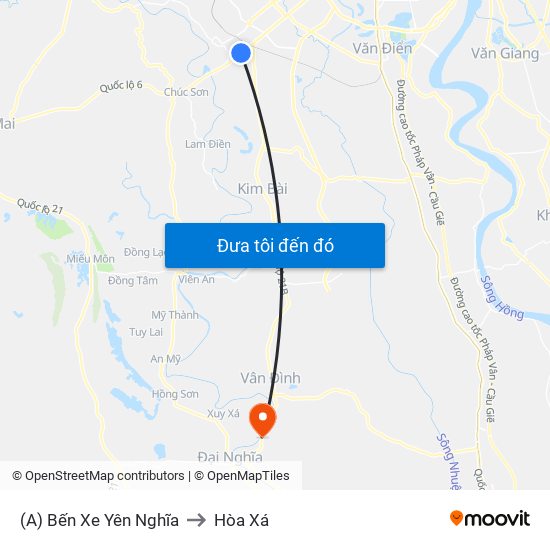 (A) Bến Xe Yên Nghĩa to Hòa Xá map