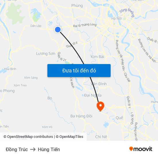 Đồng Trúc to Hùng Tiến map