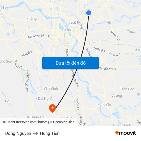 Đồng Nguyên to Hùng Tiến map