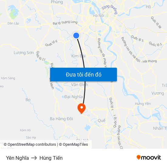 Yên Nghĩa to Hùng Tiến map