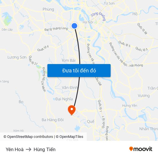 Yên Hoà to Hùng Tiến map