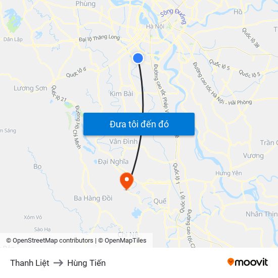 Thanh Liệt to Hùng Tiến map