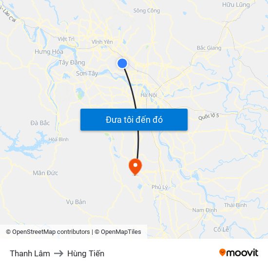 Thanh Lâm to Hùng Tiến map