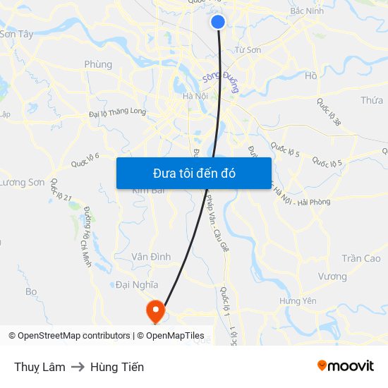 Thuỵ Lâm to Hùng Tiến map