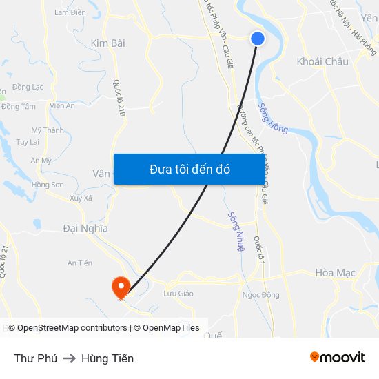 Thư Phú to Hùng Tiến map