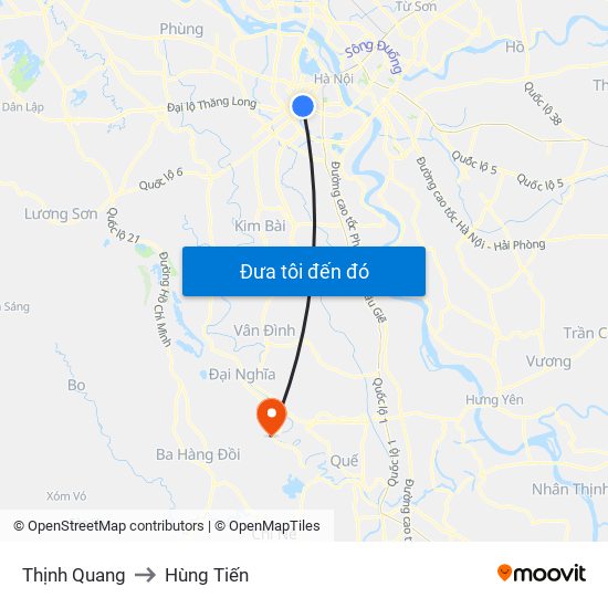 Thịnh Quang to Hùng Tiến map