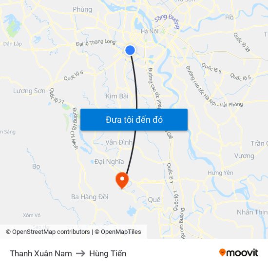 Thanh Xuân Nam to Hùng Tiến map