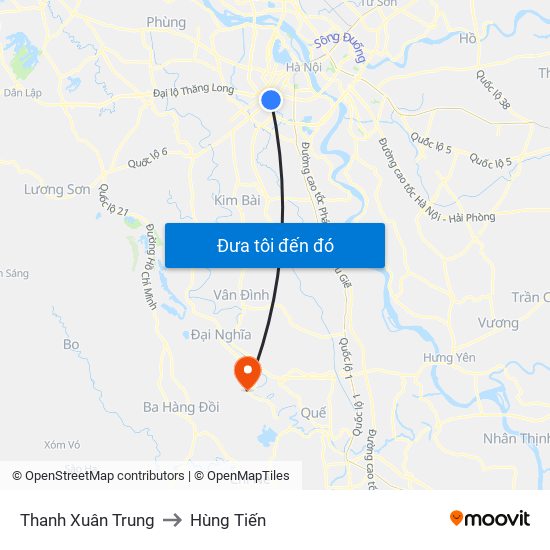 Thanh Xuân Trung to Hùng Tiến map