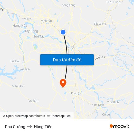 Phú Cường to Hùng Tiến map