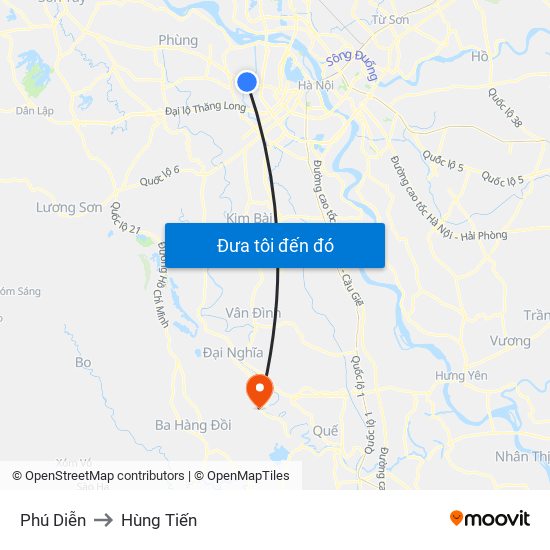 Phú Diễn to Hùng Tiến map