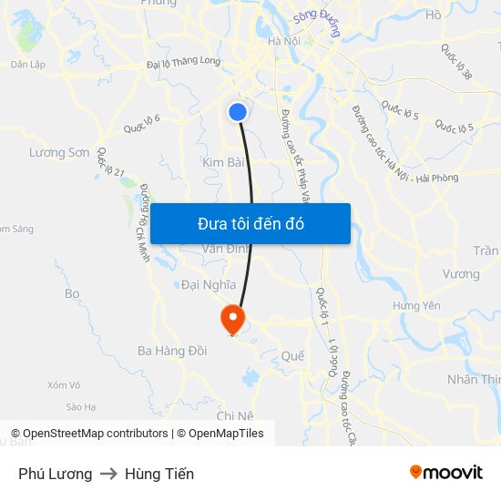 Phú Lương to Hùng Tiến map