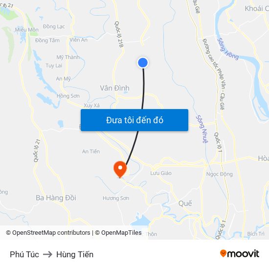 Phú Túc to Hùng Tiến map