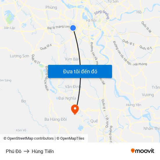 Phú Đô to Hùng Tiến map