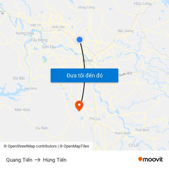 Quang Tiến to Hùng Tiến map