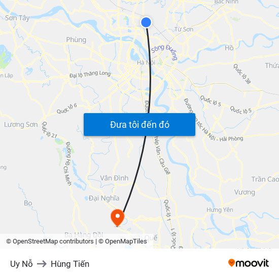 Uy Nỗ to Hùng Tiến map