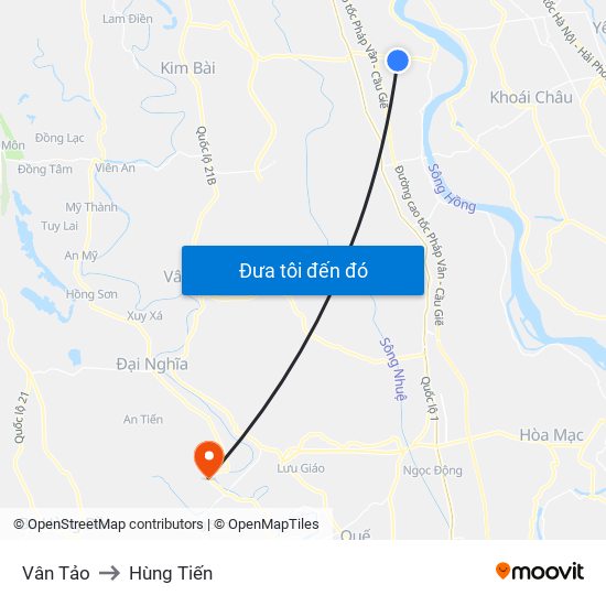 Vân Tảo to Hùng Tiến map