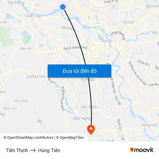 Tiến Thịnh to Hùng Tiến map