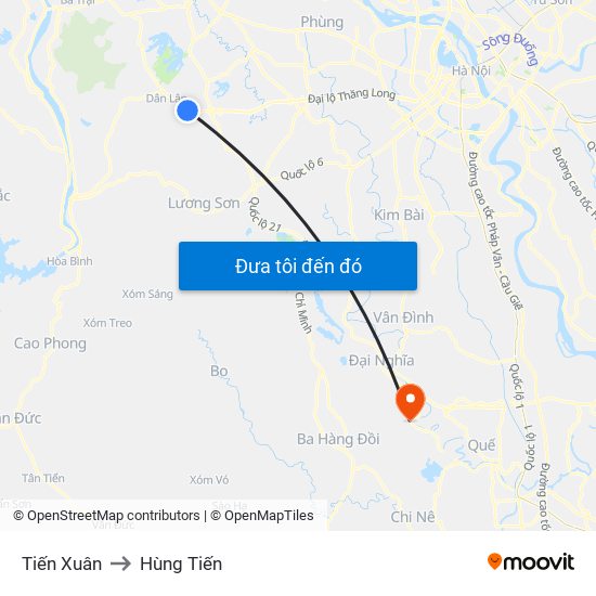 Tiến Xuân to Hùng Tiến map