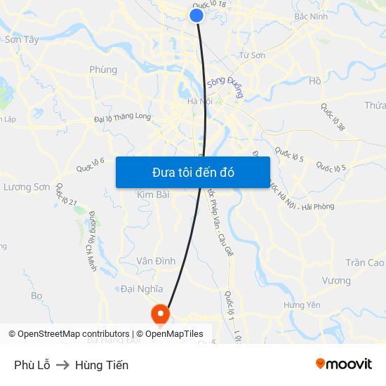 Phù Lỗ to Hùng Tiến map