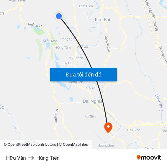 Hữu Văn to Hùng Tiến map