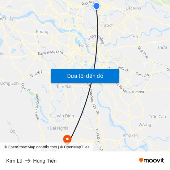 Kim Lũ to Hùng Tiến map