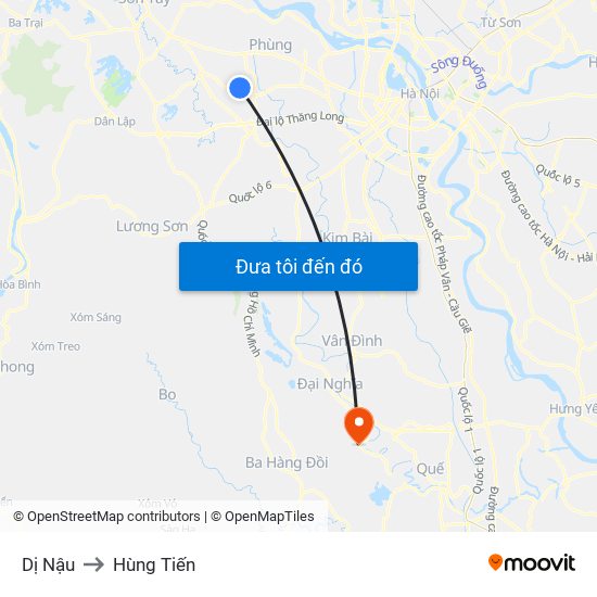 Dị Nậu to Hùng Tiến map