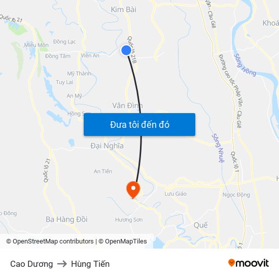 Cao Dương to Hùng Tiến map