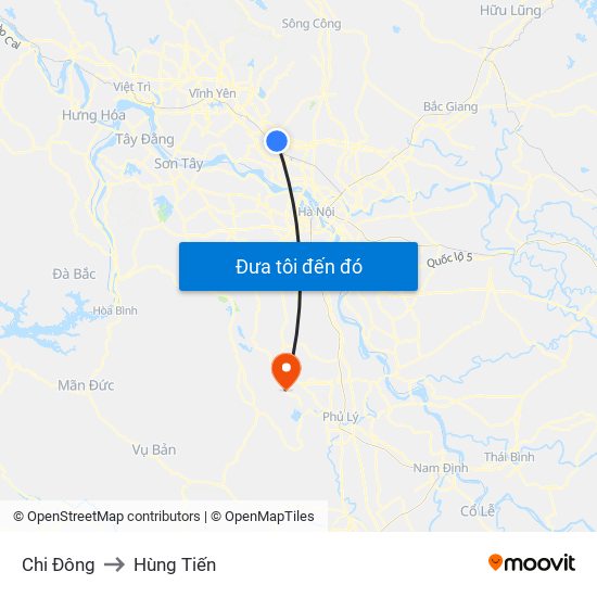 Chi Đông to Hùng Tiến map