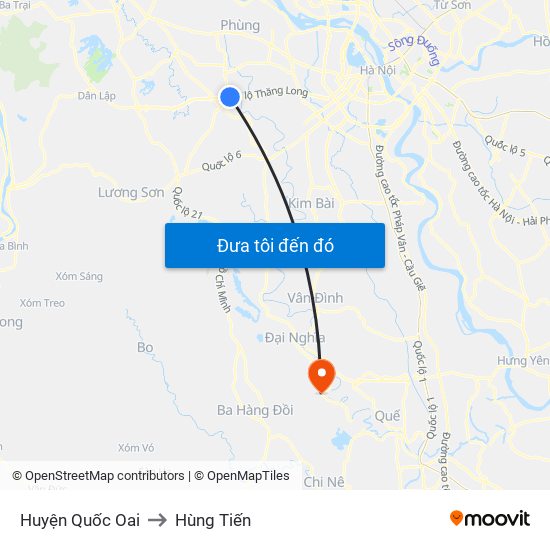 Huyện Quốc Oai to Hùng Tiến map