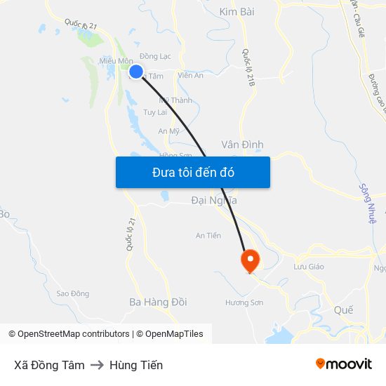 Xã Đồng Tâm to Hùng Tiến map