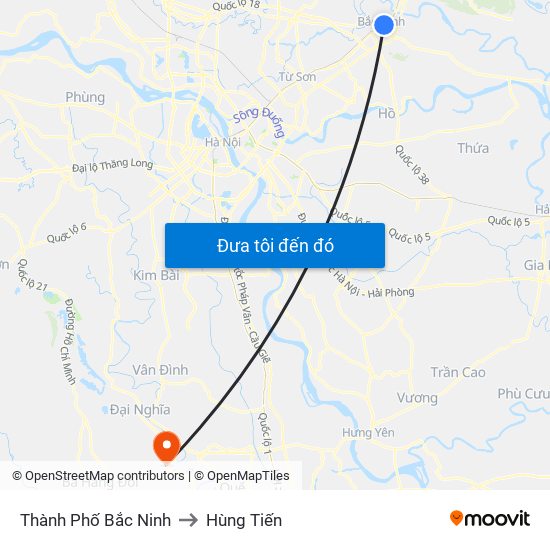 Thành Phố Bắc Ninh to Hùng Tiến map